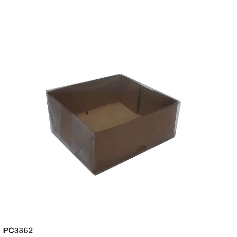 Caixa Para Doces de Papel com Tampa de PVC Quadrado N°3 Kraft com 10 un YINPACK