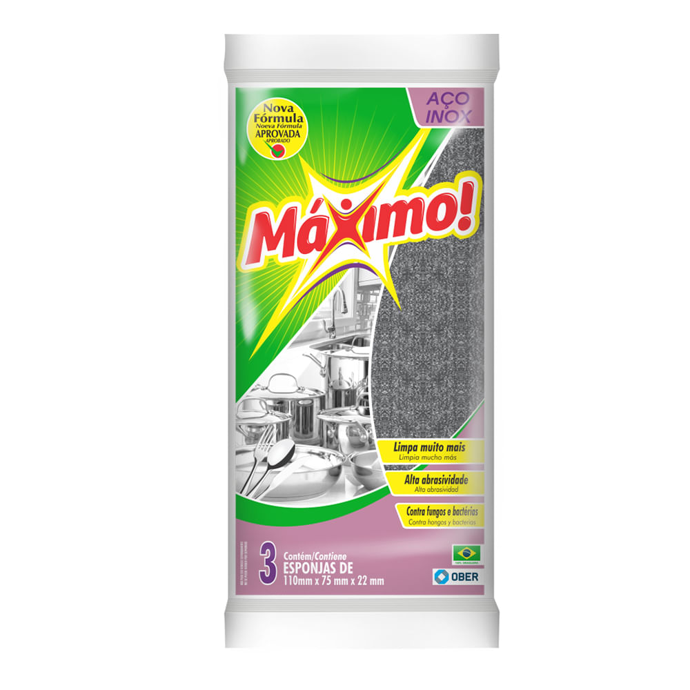 Ober Esponja Limpeza Aco Inox Maximo C/3